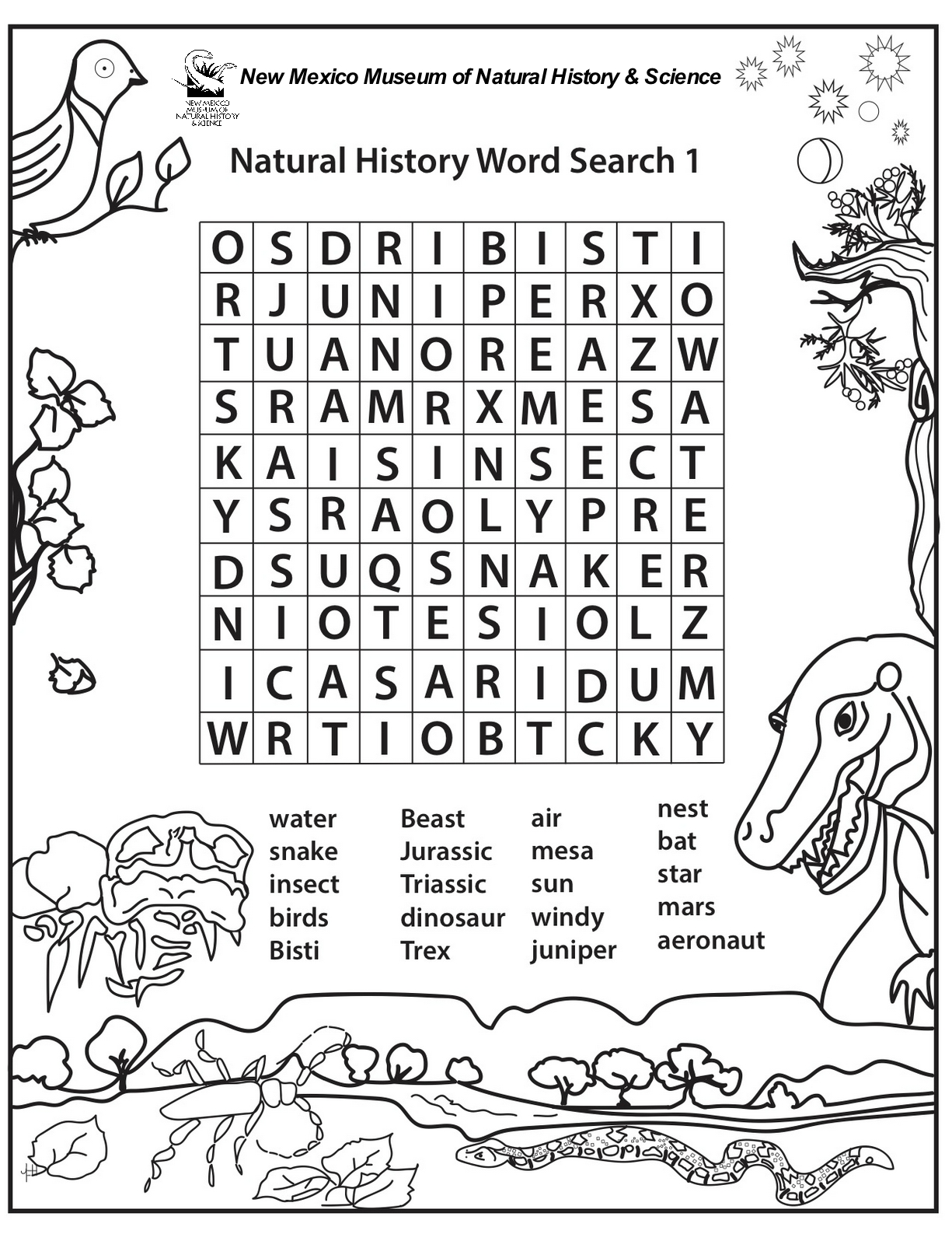 Natural History Word Search